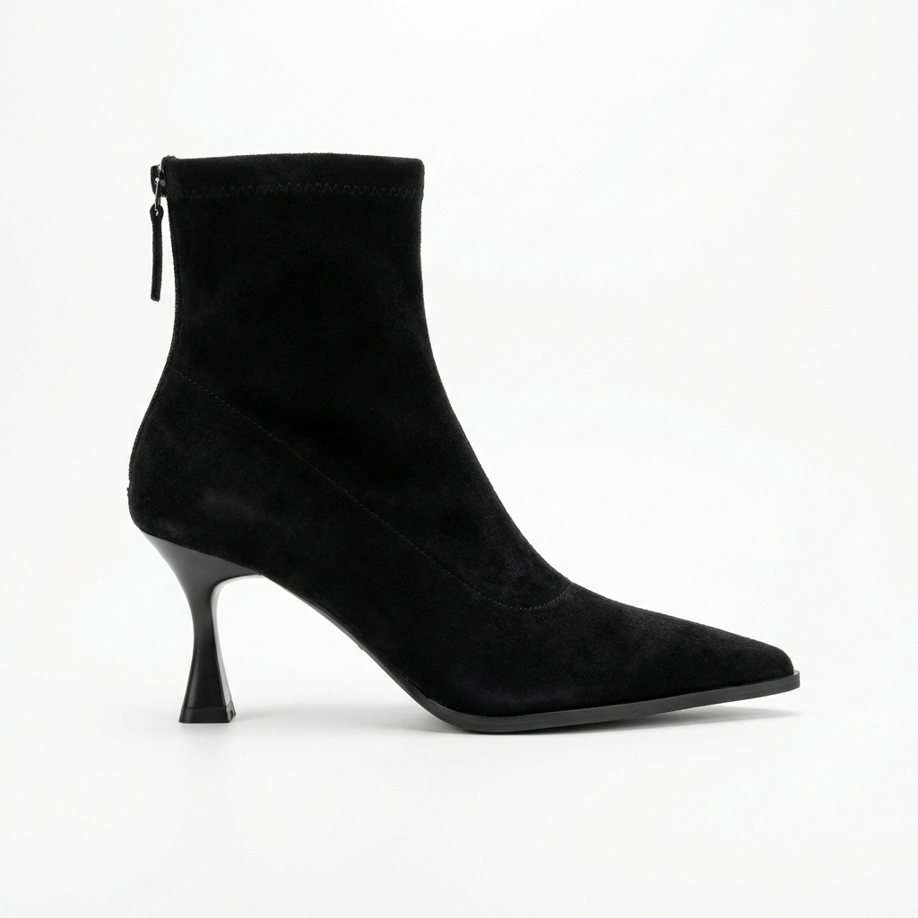 Bottine à talon noir Daim Synthétique Femme - Talon aiguille