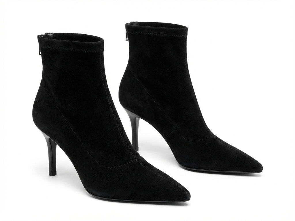Bottine à talon noir Daim Synthétique Femme - Talon aiguille