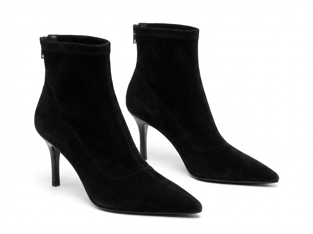 Bottine à talon noir Daim Synthétique Femme - Talon aiguille