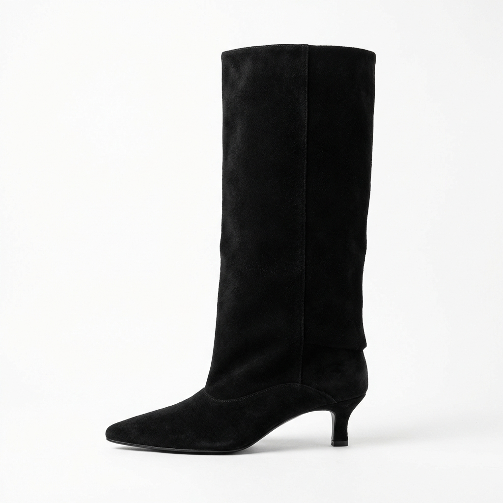 Botte haute noir Daim Synthétique Femme - Tige souple, talon kitten