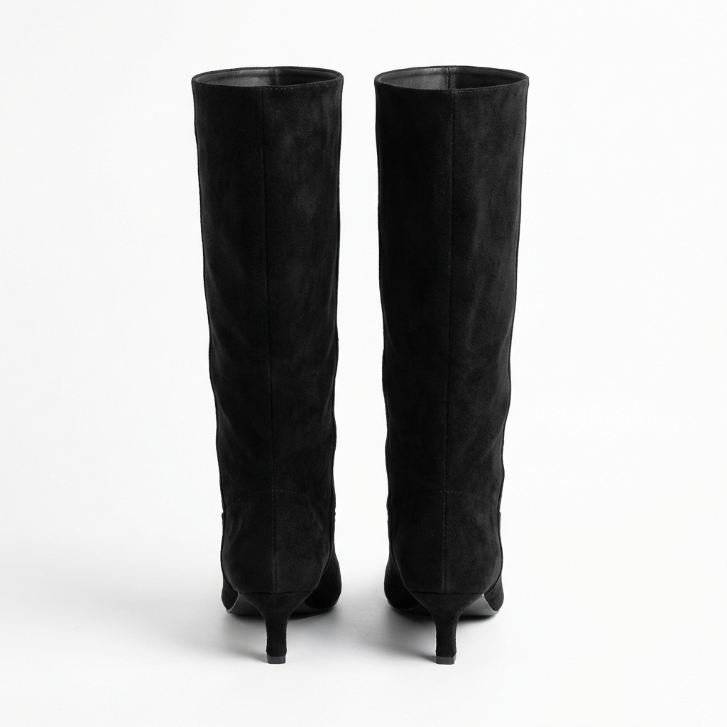 Botte haute noir Daim Synthétique Femme - Tige souple, talon kitten