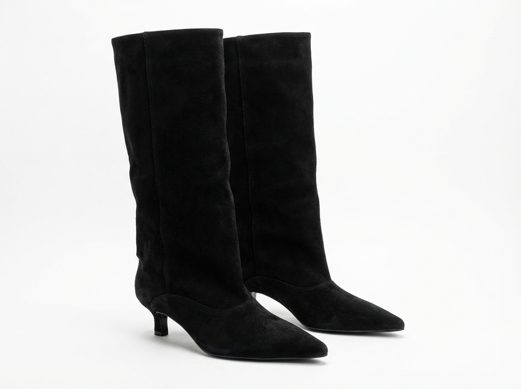 Botte haute noir Daim Synthétique Femme - Tige souple, talon kitten