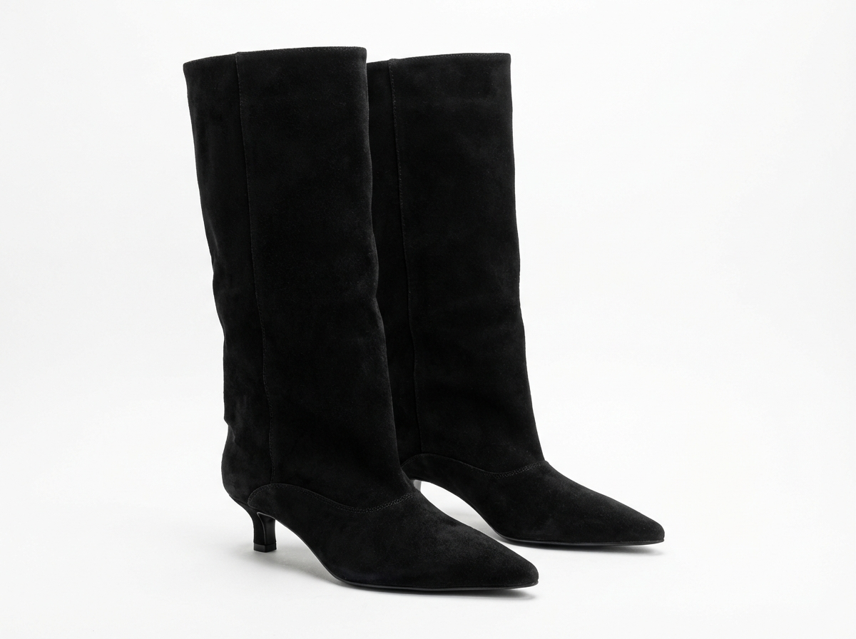 Botte haute noir Daim Synthétique Femme - Tige souple, talon kitten