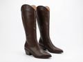 Santiag mi-haute marron Simili Cuir Femme - Bout pointu, talon carré