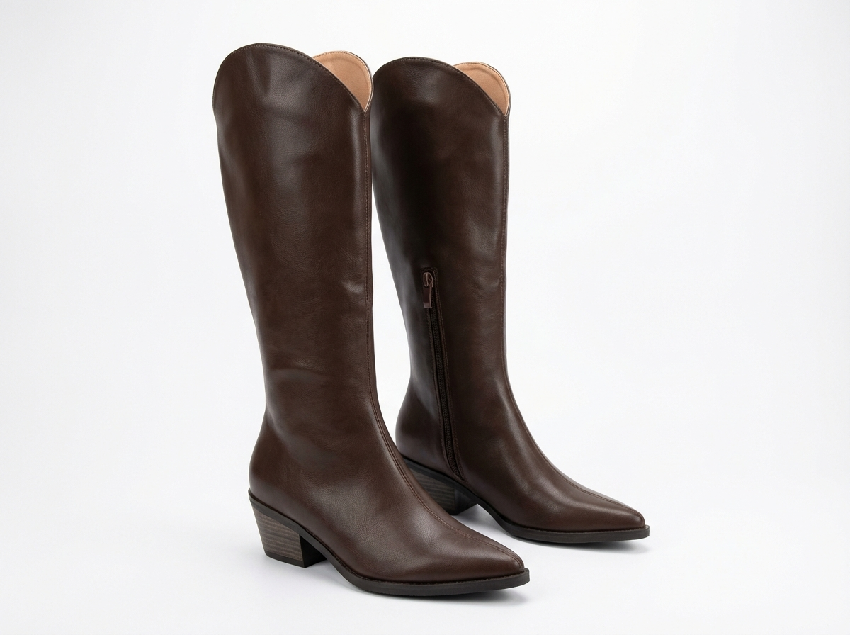 Santiag mi-haute marron Simili Cuir Femme - Bout pointu, talon carré