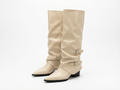 Santiag haute beige Simili Cuir Femme - Boucles latérales