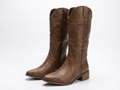Santiag haute marron Simili Cuir Femme - Bout pointu, clous métalliques