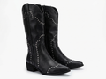 Santiag haute noir Simili Cuir Femme - Clous, coutures western