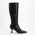 Botte haute noir Simili Cuir Femme - Talon sablier, tige ajustée
