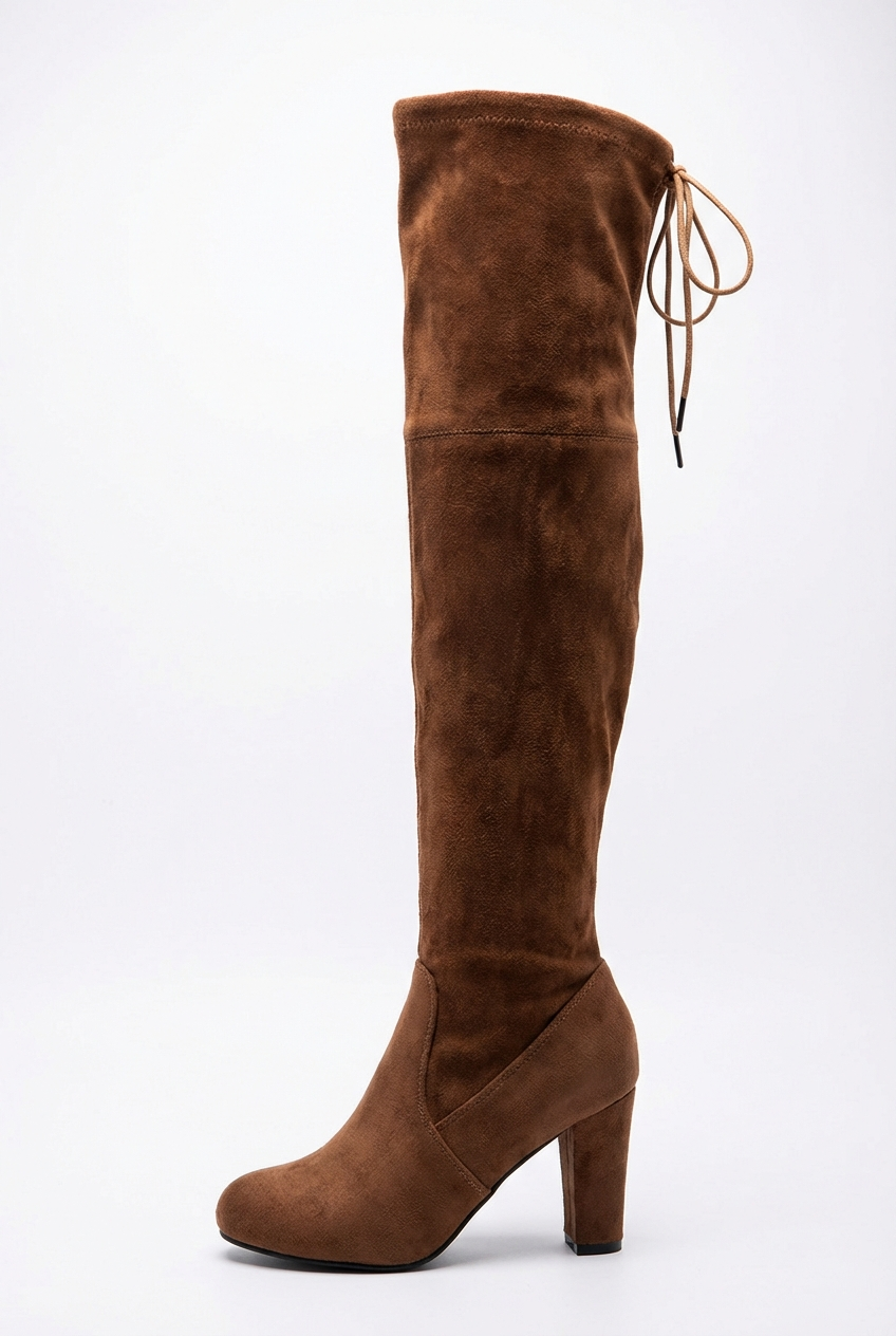 Botte haute marron Daim Synthétique Femme - Lacets arrière