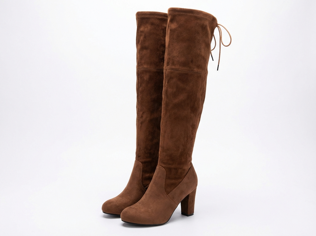 Botte haute marron Daim Synthétique Femme - Lacets arrière