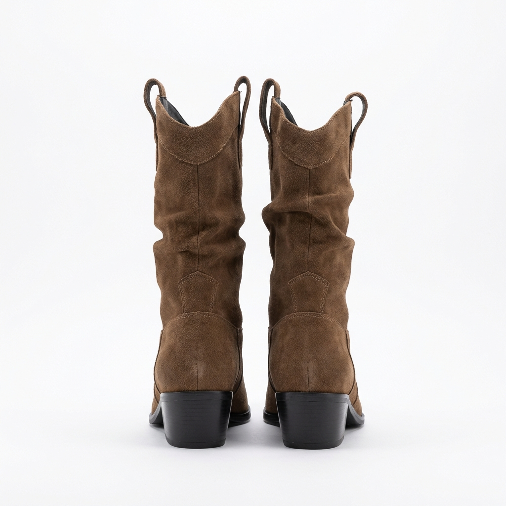 Santiag mi-haute marron Daim Synthétique Femme - Bout pointu, embout métal