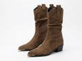Santiag mi-haute marron Daim Synthétique Femme - Bout pointu, embout métal