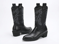 Santiag mi-haute noir Simili Cuir Femme - Broderies, talon carré