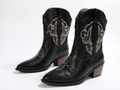 Santiag mi-haute noir Simili Cuir Femme - Broderies, talon cubain