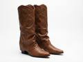 Santiag haute marron Simili Cuir Femme - Clous, style cowboy