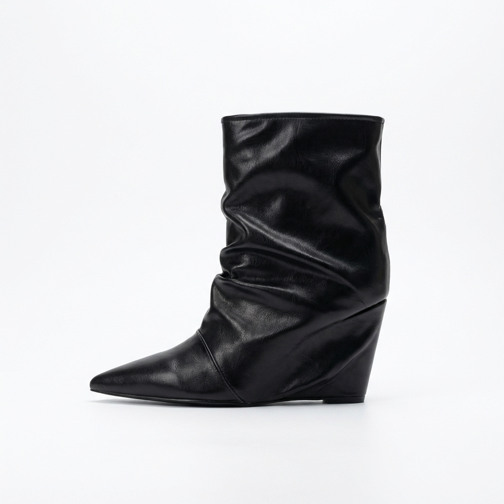 Bottine haute noir Simili Cuir Femme - Bout pointu