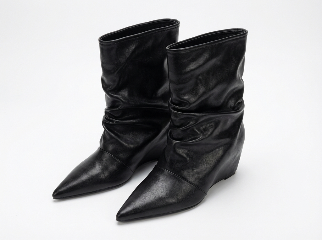 Bottine haute noir Simili Cuir Femme - Bout pointu