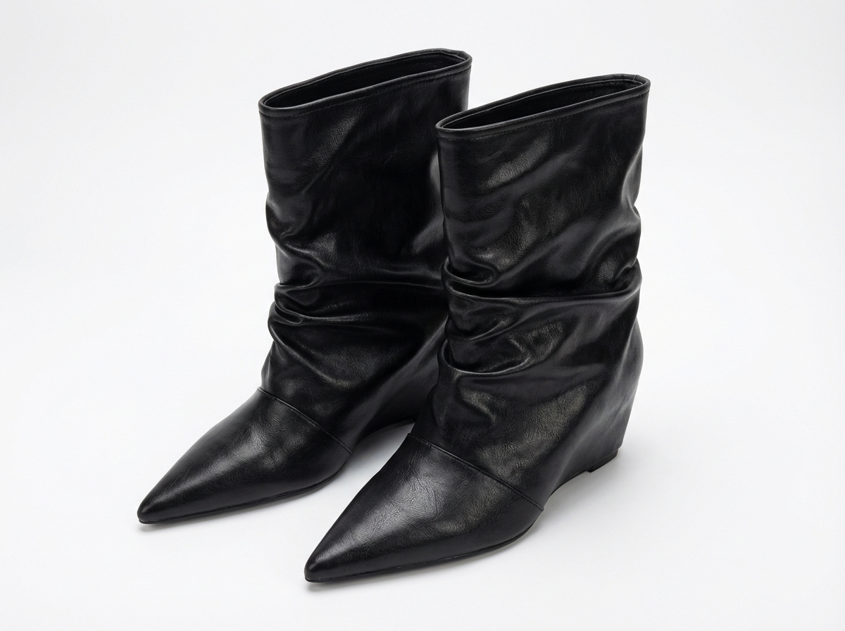 Bottine haute noir Simili Cuir Femme - Bout pointu
