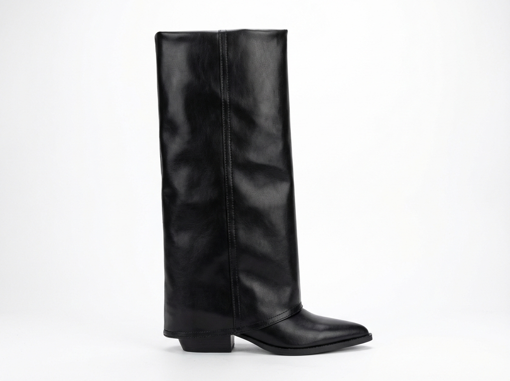 Santiag haute noir Simili Cuir Femme - Bout pointu