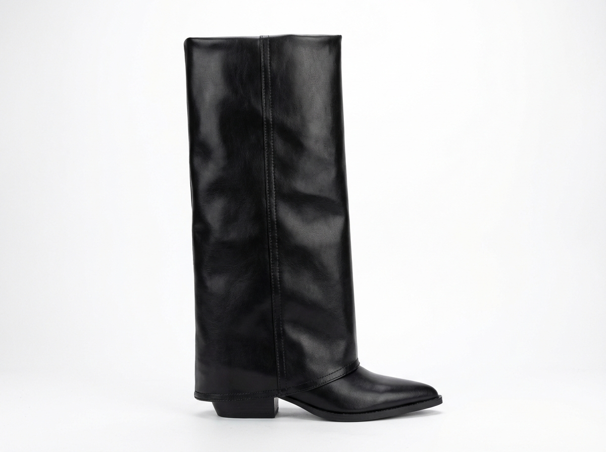 Santiag haute noir Simili Cuir Femme - Bout pointu