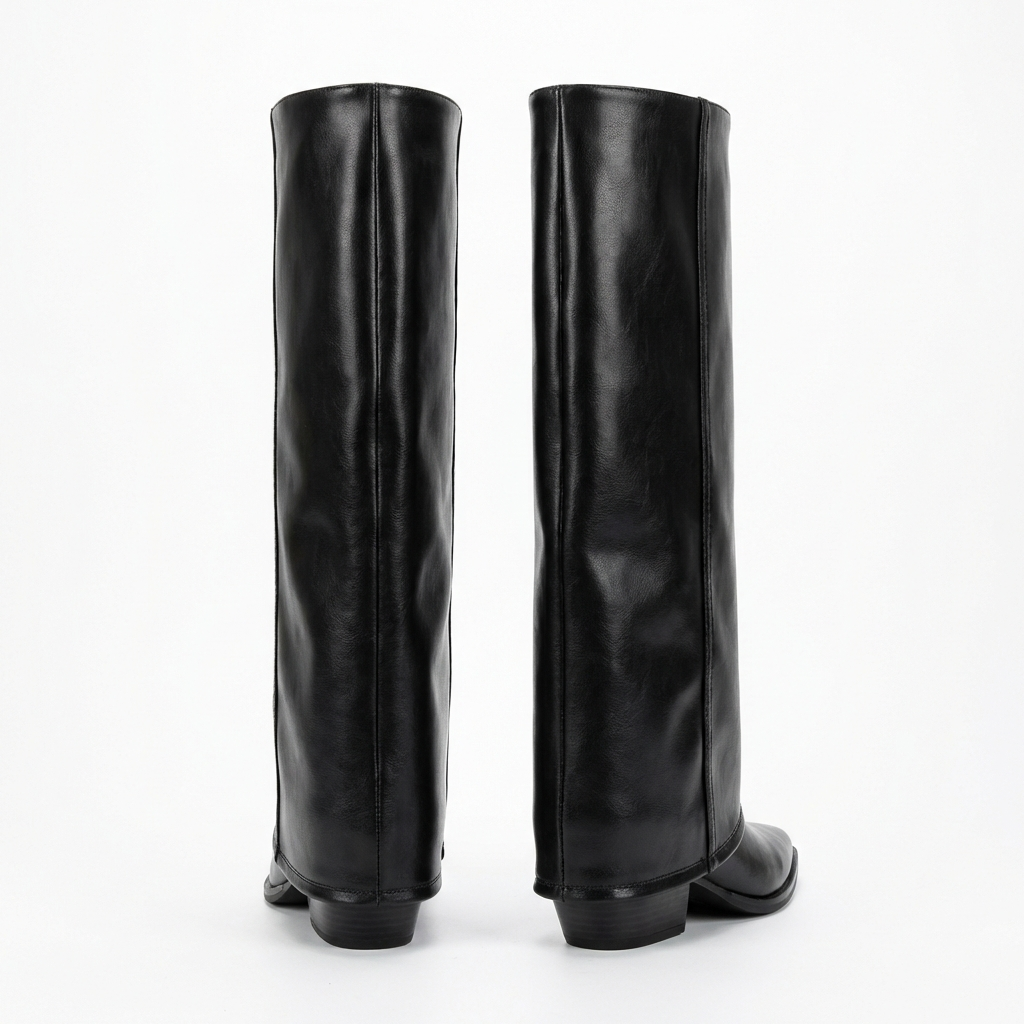 Santiag haute noir Simili Cuir Femme - Bout pointu