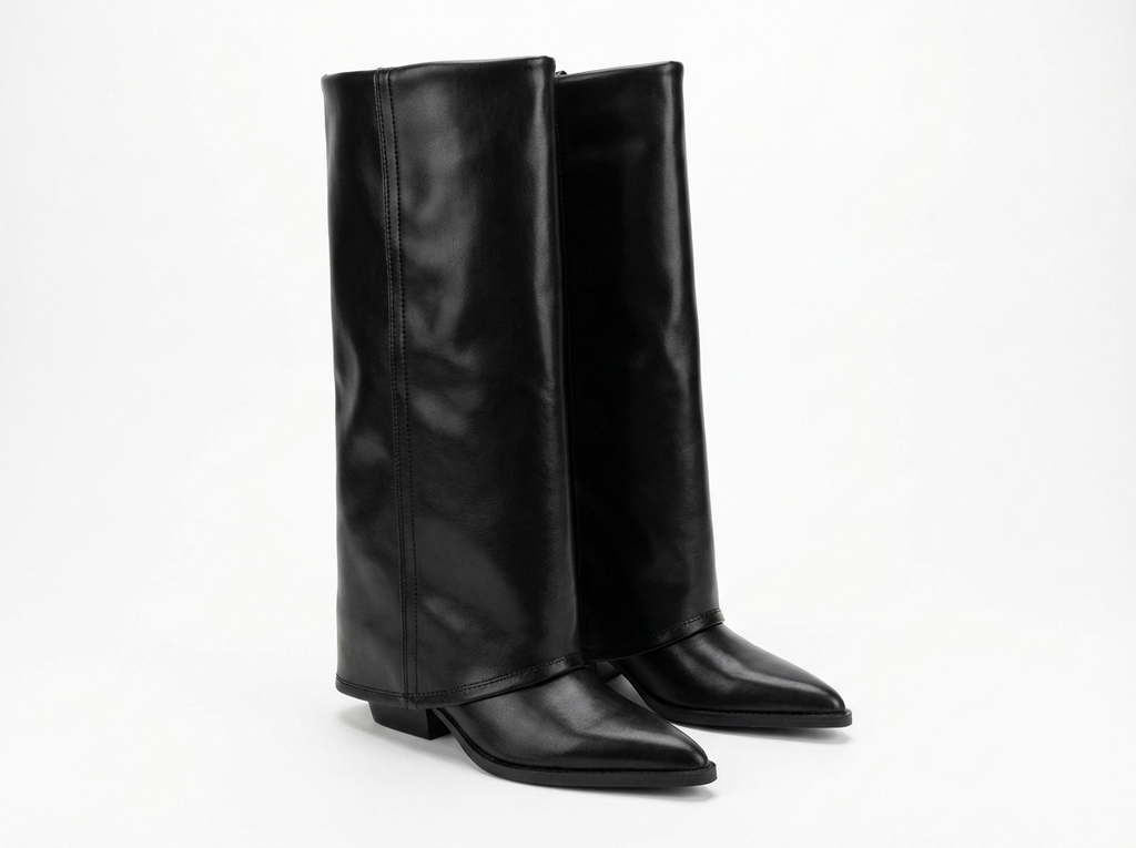 Santiag haute noir Simili Cuir Femme - Bout pointu