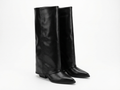 Santiag haute noir Simili Cuir Femme - Bout pointu