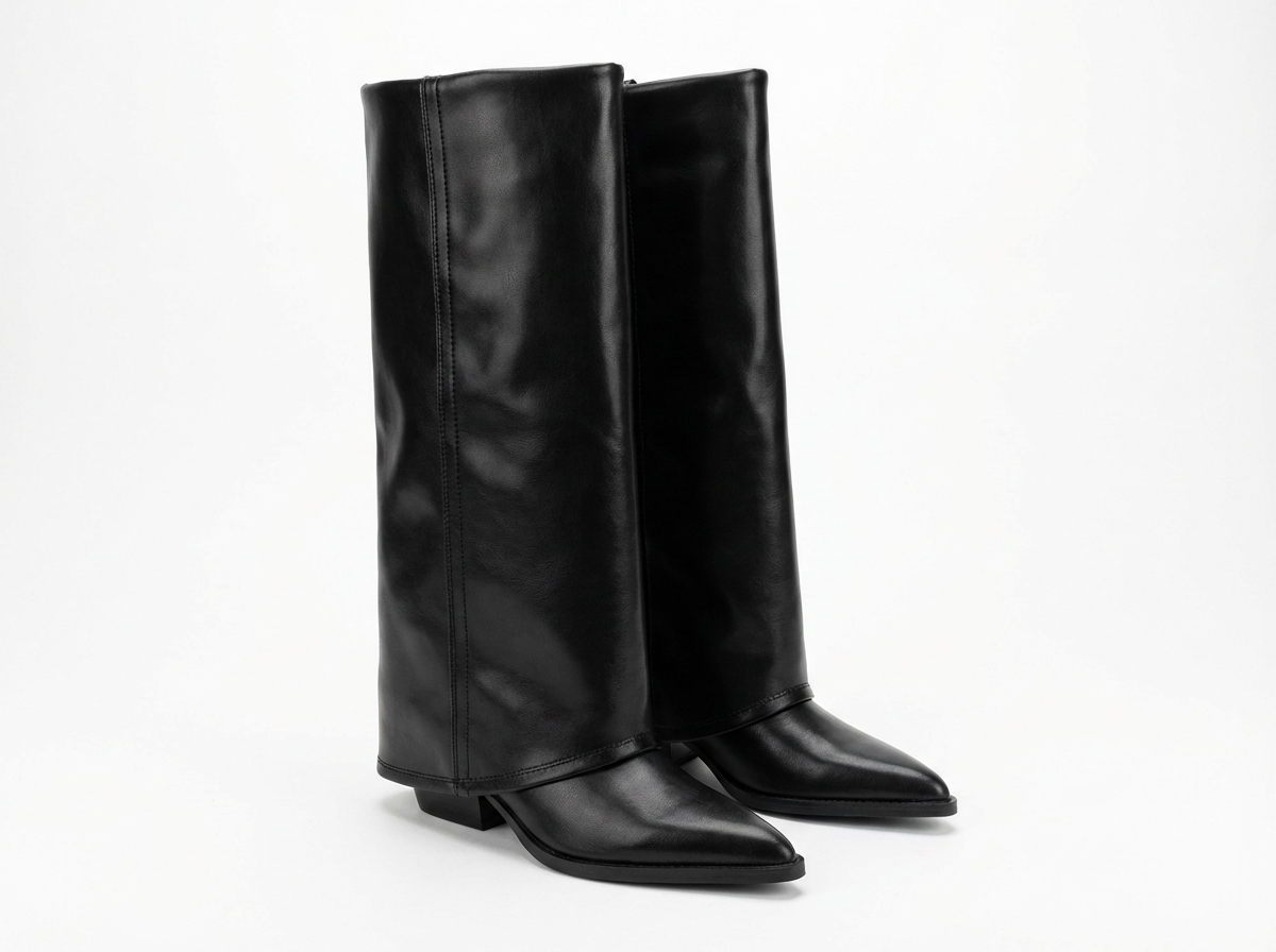 Santiag haute noir Simili Cuir Femme - Bout pointu