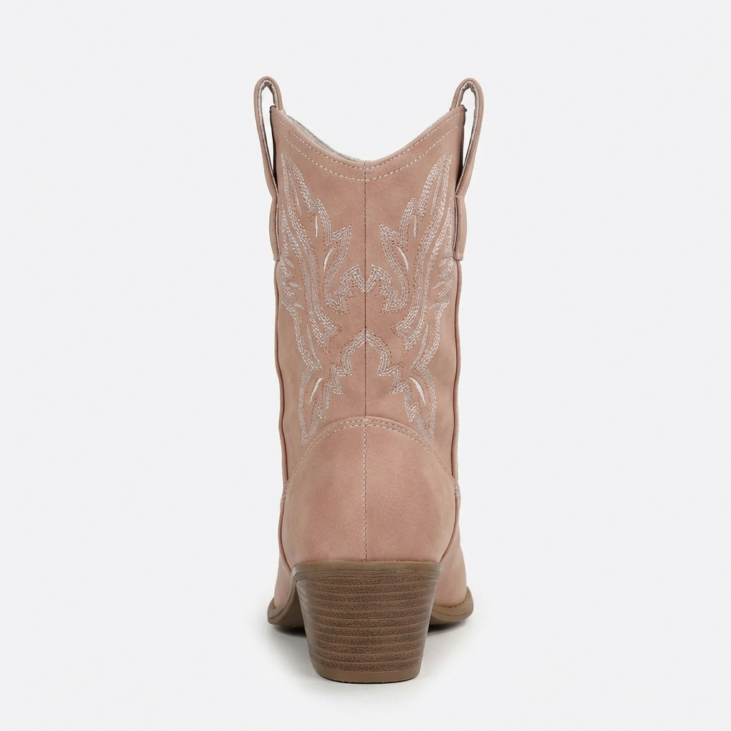 Santiag mi-haute beige Simili Cuir Femme - Broderies florales