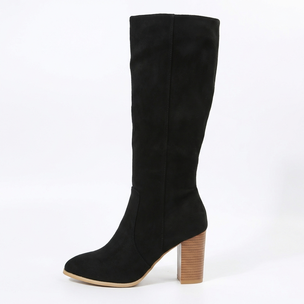 Santiag mi-haute noir Daim Synthétique Femme - Talon carré, fausse fourrure