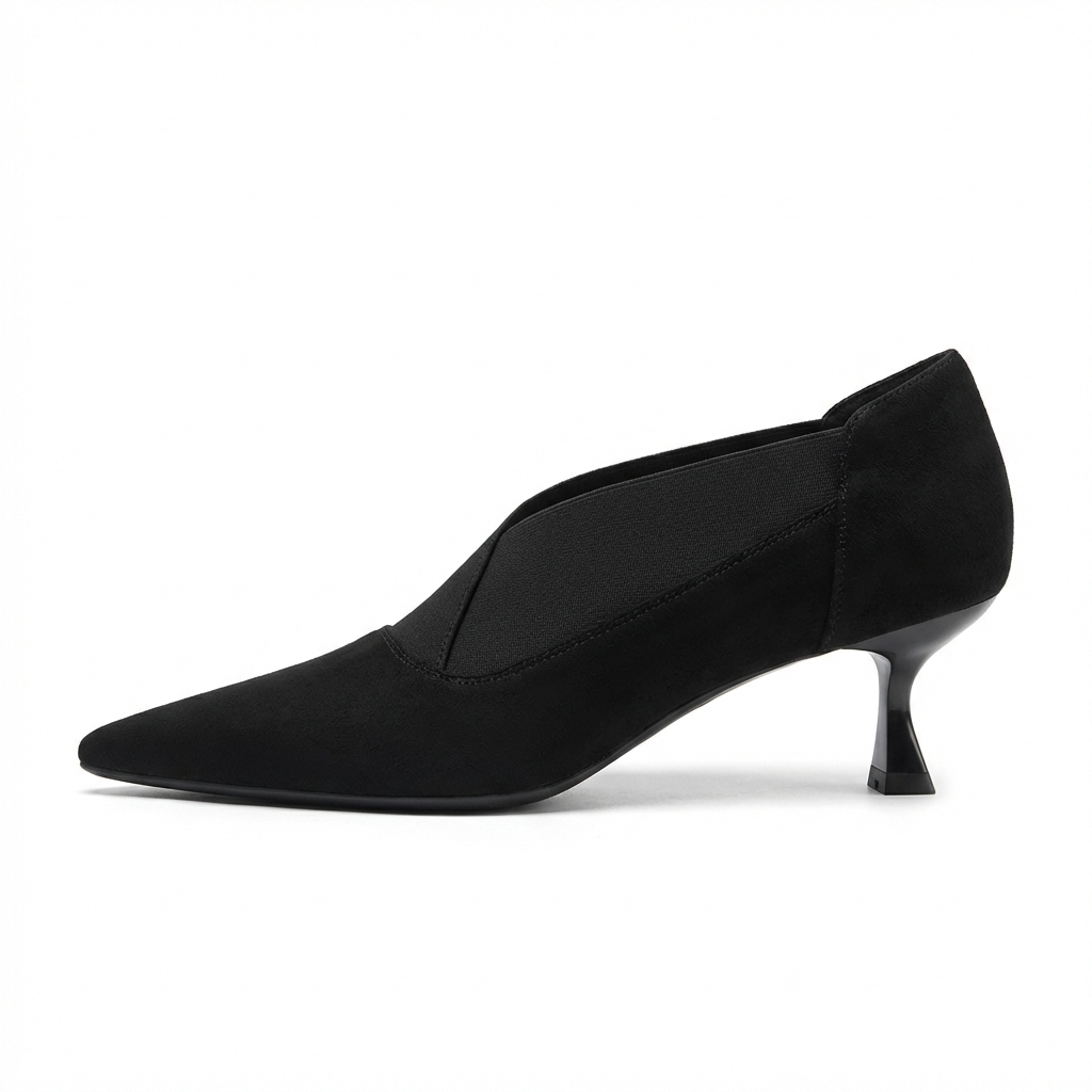 Bottine à talon noir Synthétique Femme - Style minimaliste, talon incurvé