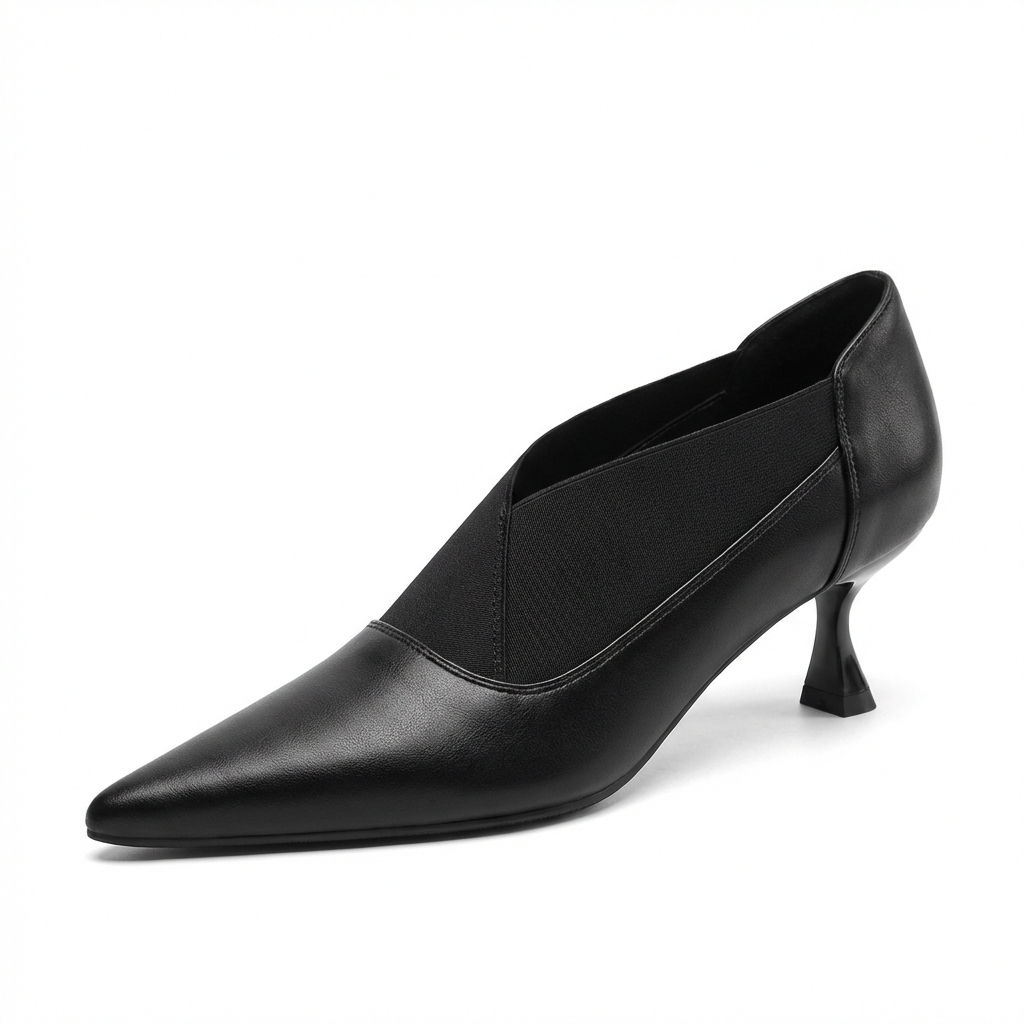 Bottine à talon noir Synthétique Femme - Style minimaliste, talon incurvé