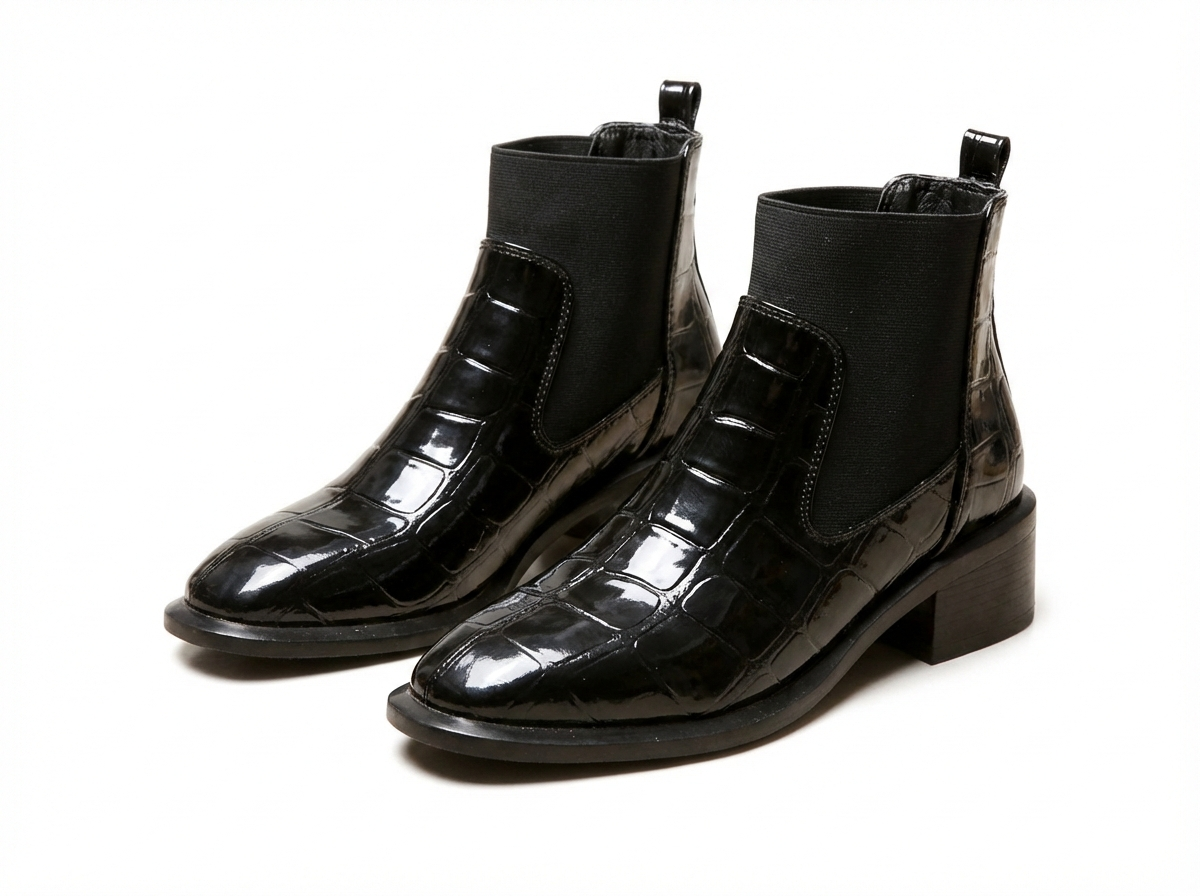 Bottine chelsea noir Synthétique Femme - Crocodile, bout carré