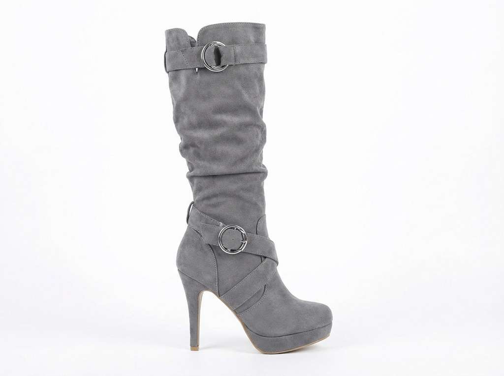 Botte haute gris Daim Femme - Boucles