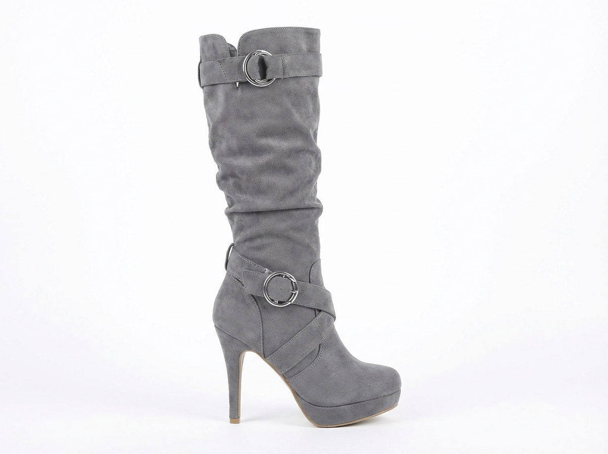 Botte haute gris Daim Femme - Boucles