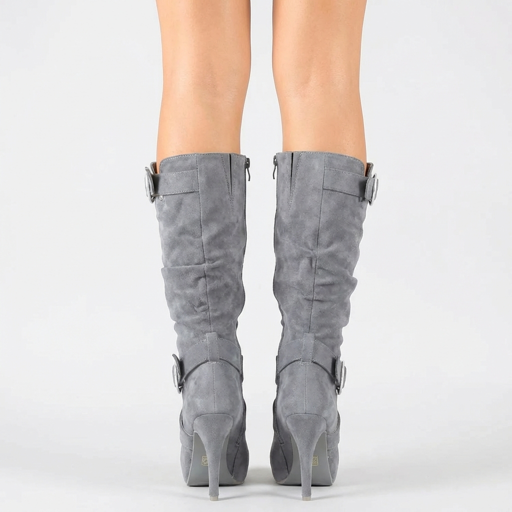 Botte haute gris Daim Femme - Boucles