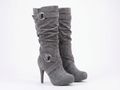 Botte haute gris Daim Femme - Boucles