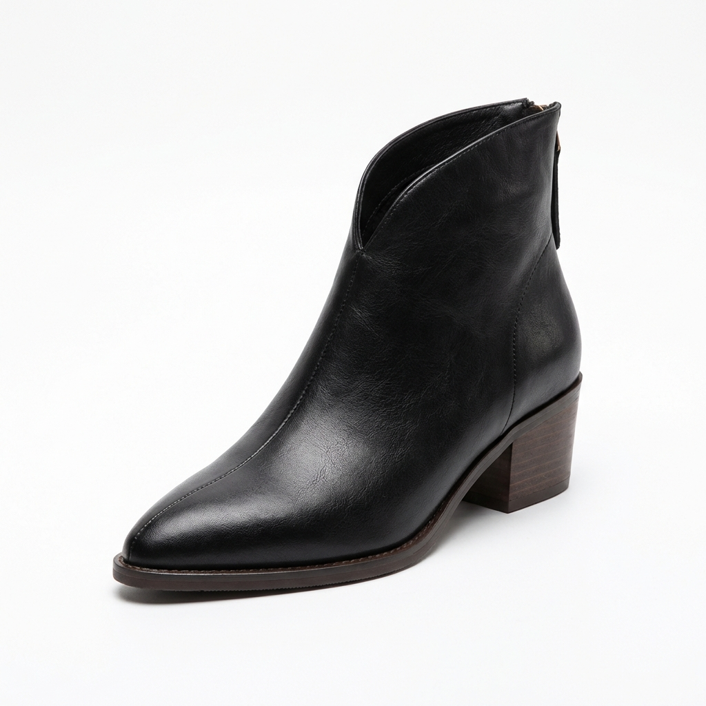 Santiag basse noir Simili Cuir Femme - Talon carré