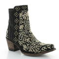 Santiag mi-haute noir Synthétique Femme - Broderies florales dorées, clous