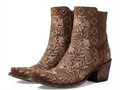 Santiag mi-haute marron Simili Cuir Femme - Broderies florales, clous