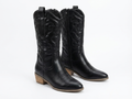 Santiag mi-haute noir Simili Cuir Femme - Broderies western, semelle bois