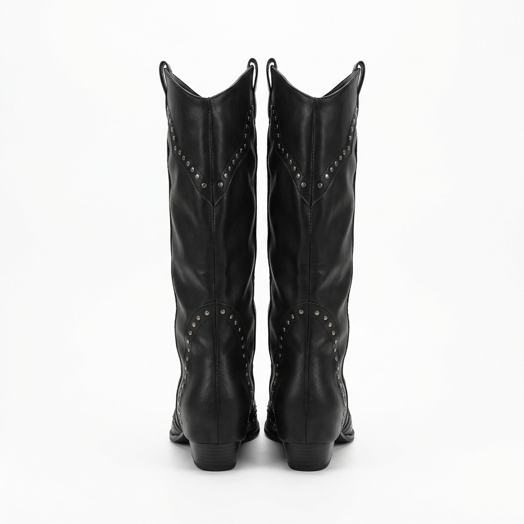 Santiag mi-haute noir Simili Cuir Femme - Clous, style rock